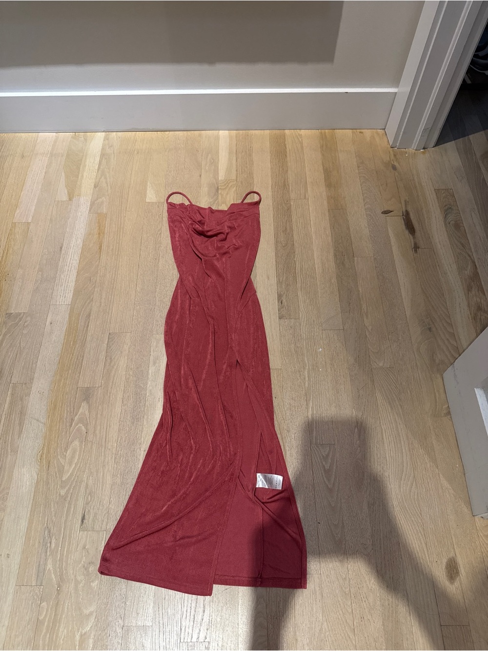 Sleek pink/Red Slip Dress with Cowl Neck